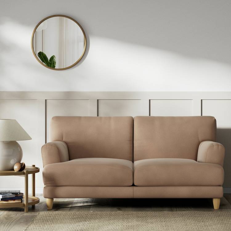 Habitat Askem Velvet 2 Seater Sofa - Latte - Ash Leg 0