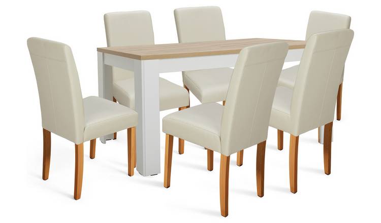 Argos Home Preston Wood Effect Dining Table & Cream Chairs 