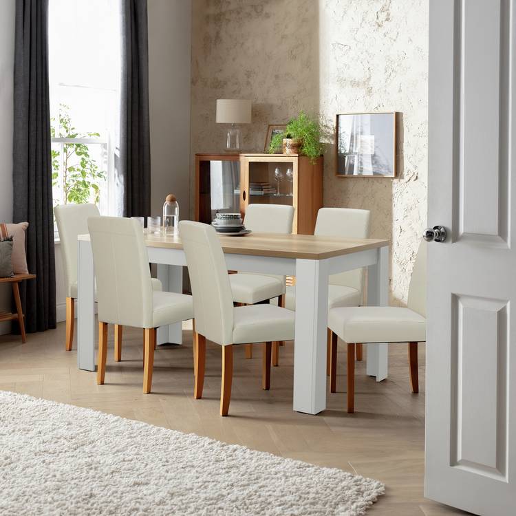 Argos Home Preston Grey Dining Table & 6 Cream Chairs 0