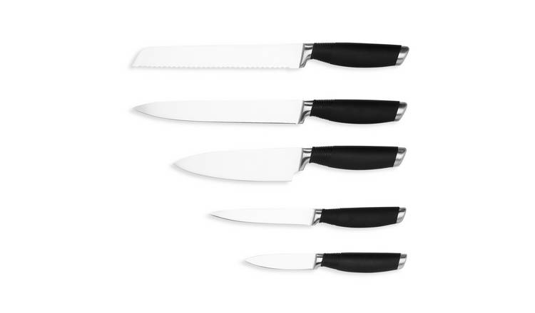 Habitat 5 Piece Soft Grip Knife Set - Black & Silver