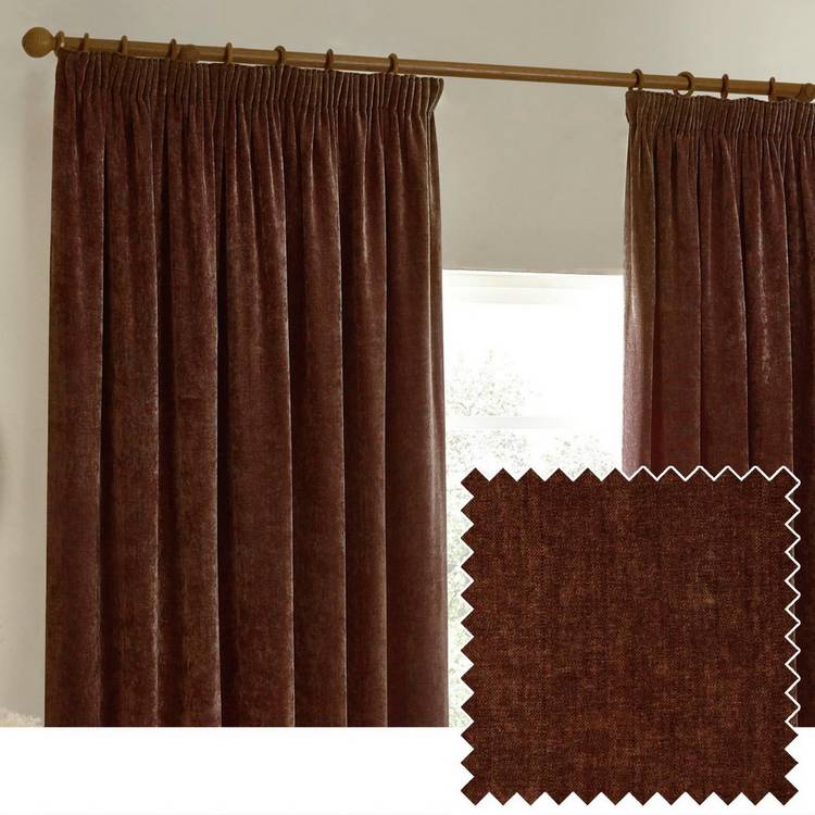 Yard Chenille Pencil Pleat Curtains - Nutmeg - 168x137cm 0