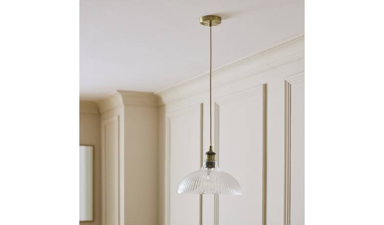 Habitat Ribbed Glass Pendant Ceiling Light - Brass