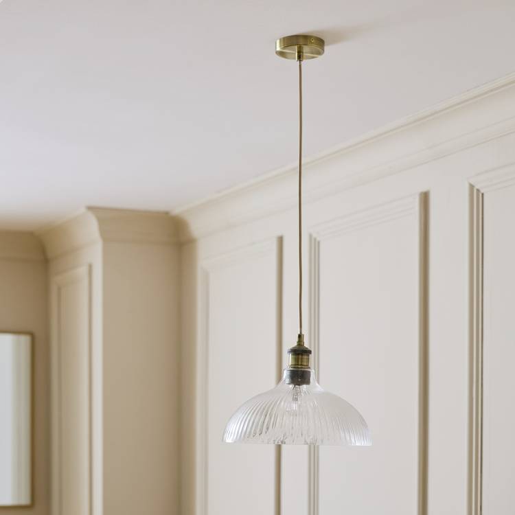 Habitat Ribbed Glass Pendant Ceiling Light - Brass 0