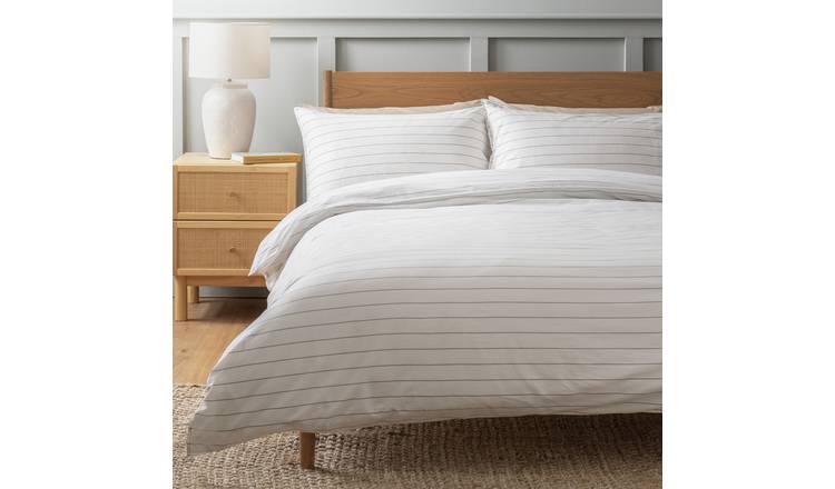 Habitat Cotton Washed Stripe White Bedding Set - Single