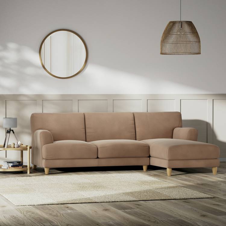 Habitat Askem Velvet Right Hand Corner Sofa -Latte - Ash Leg 0
