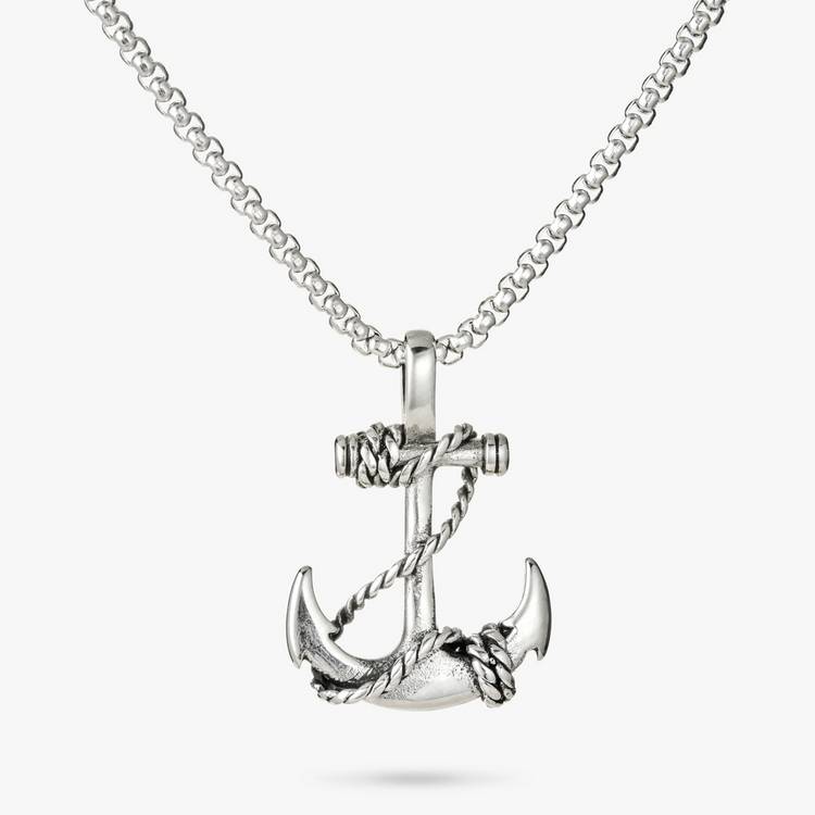 Revere Men's Stainless Steel Anchor Pendant Box Chain 0