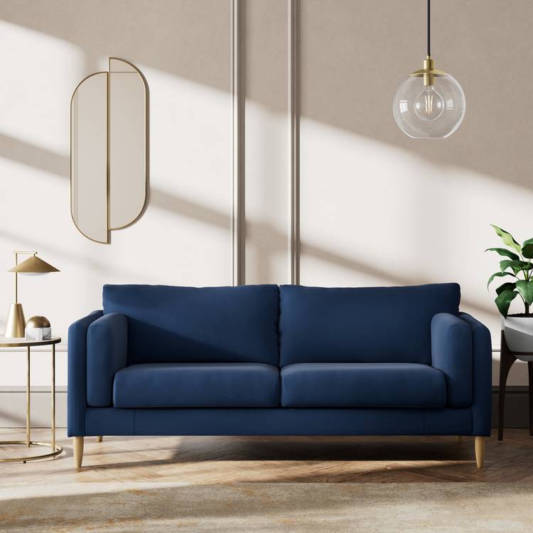 Habitat Newington Fabric 3 Seater Sofa - Navy Blue - Ash Leg 0