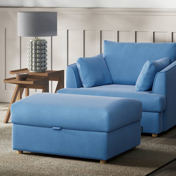 Habitat Holmfirth Velvet Footstool -  Sky Blue  0