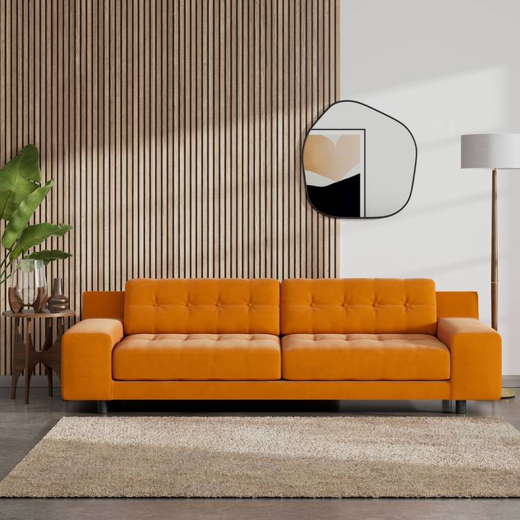 Habitat Hendricks Fabric 4 Seater Sofa - Orange - Black Leg 0