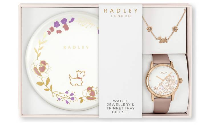 Radley Pink Leather Watch, Bracelet &Trinket Tray Set