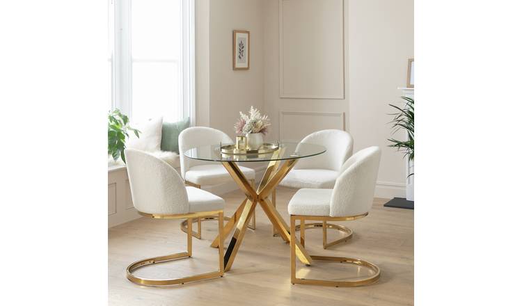 Argos Home Alice Glass Dining Table & 4 White Chairs