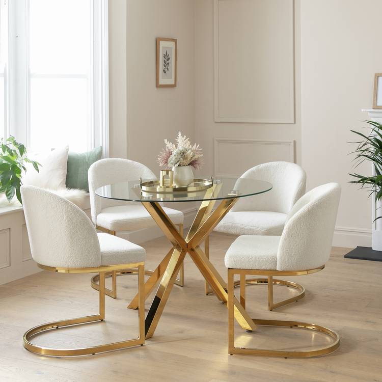 Argos Home Alice Glass Gold Dining Table & 4 White Chairs 0