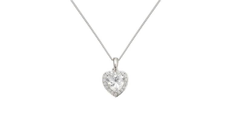 Revere Sterling Silver Heart Halo  Curb Pendant Necklace