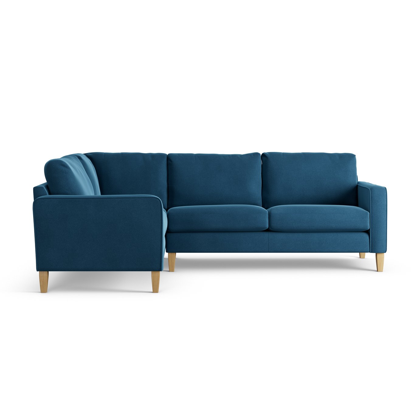 Habitat Flint Velvet Left Hand Corner Sofa-Ink Blue- Ash Leg