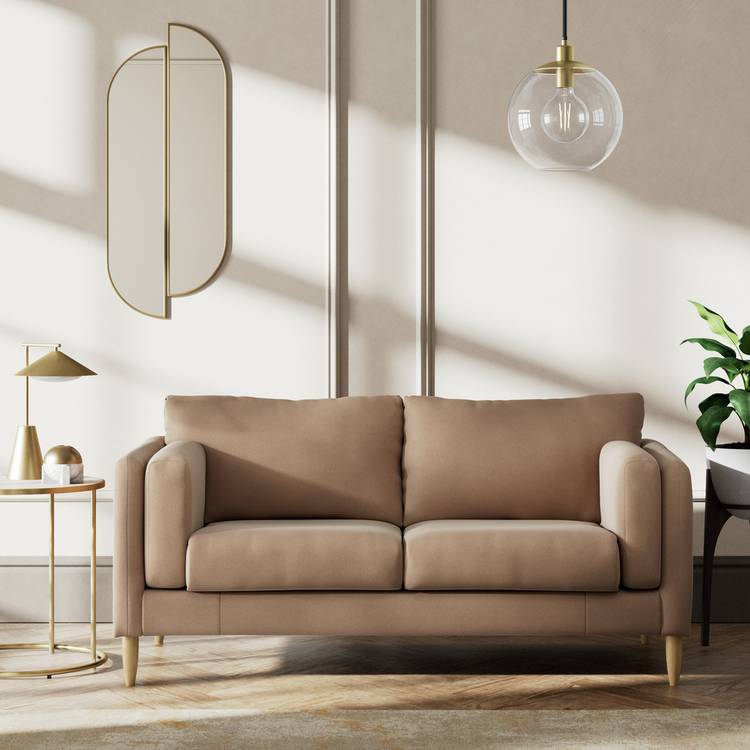 Habitat Newington Velvet 2 Seater Sofa - Latte - Ash Leg 0