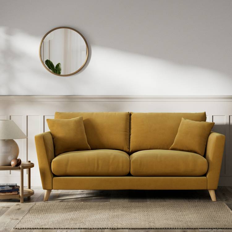 Habitat Lomond Fabric 3 Seater Sofa - Gold - Ash Leg 0
