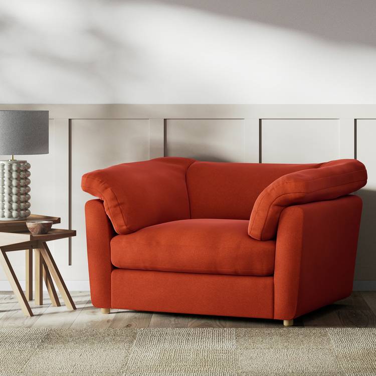 Habitat Wynn Velvet Cuddle Chair - Burnt Orange - Ash Leg 0