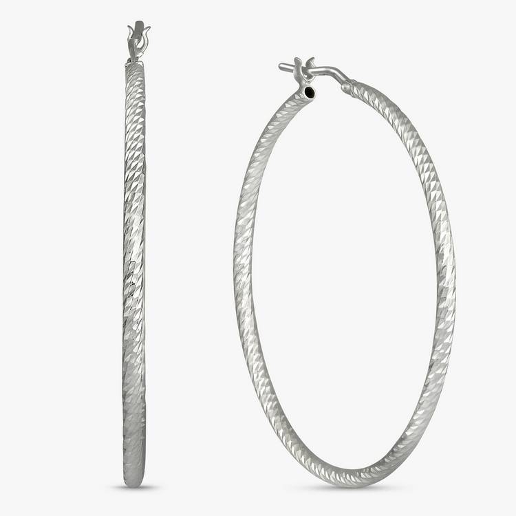 Revere Sterling Silver Diamond Cut Classic Hoop Earrings 0
