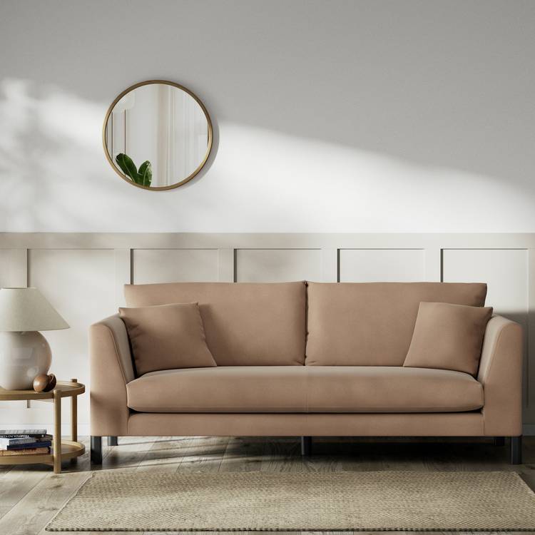 Habitat Aston Velvet 3 Seater Sofa - Latte - Black Leg 0