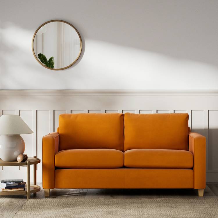 Habitat Flint Fabric 2 Seater Sofa Bed- Orange - Ash Leg 0