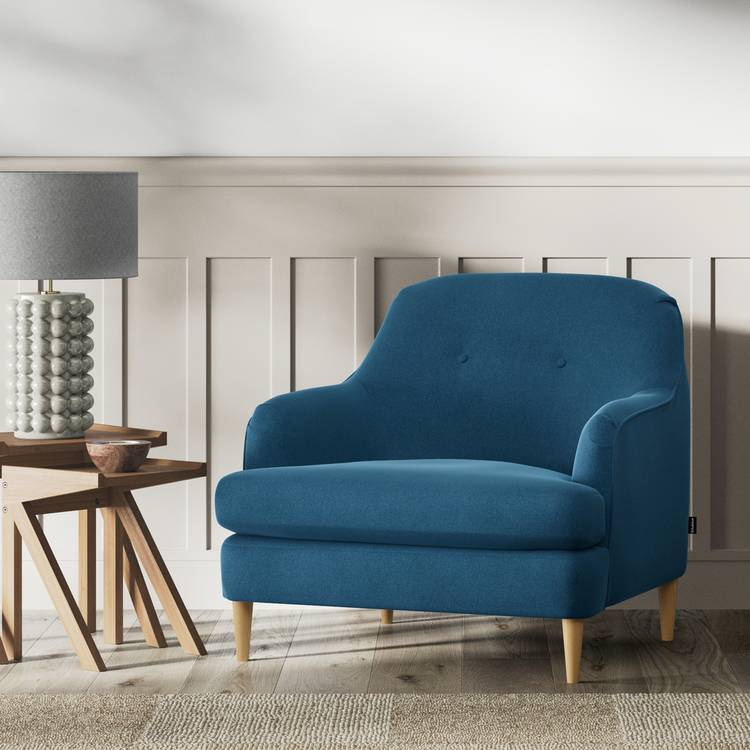 Habitat Frome Velvet Armchair - Ink Blue - Ash Leg 0