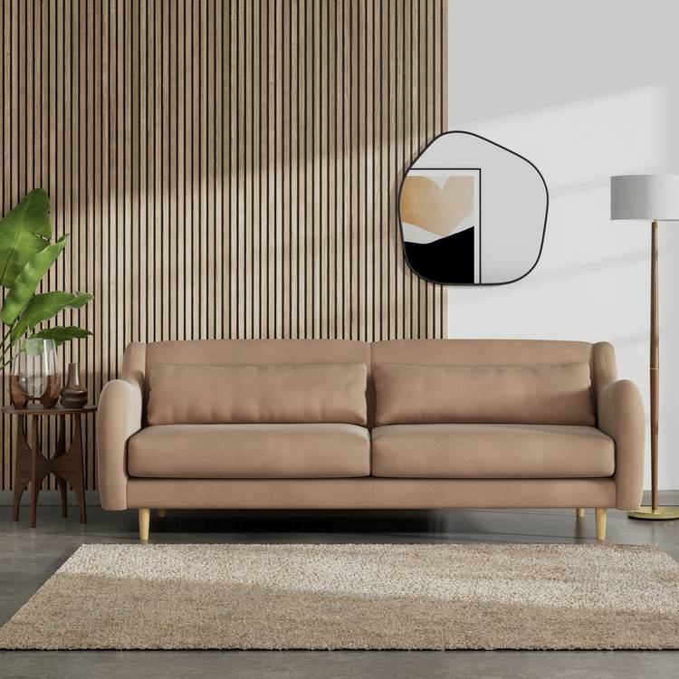 Habitat Turnmill Velvet 4 Seater Sofa - Latte - Ash Leg 0