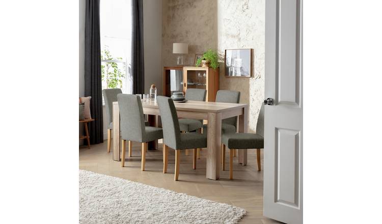 Argos Home Preston Oak Dining Table & 6 Grey Chairs