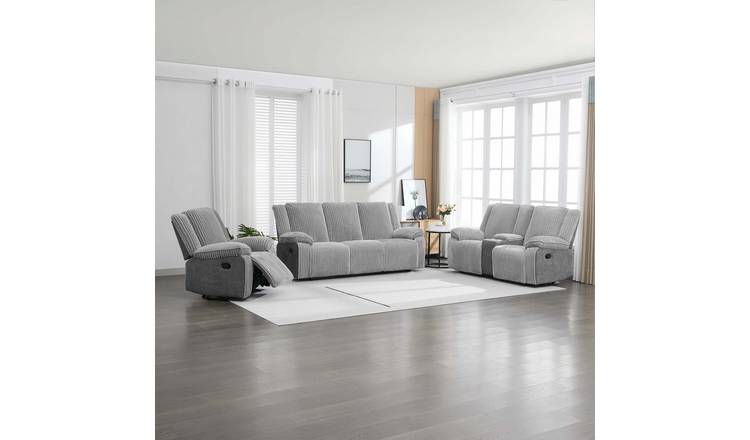 Furniture Online Verona Manual Recliner Cord 3+2+1 Seater Sofa Set - Grey