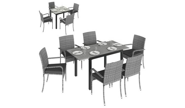 Outsunny 7 Piece Rattan Garden Furniture Set - Light Grey