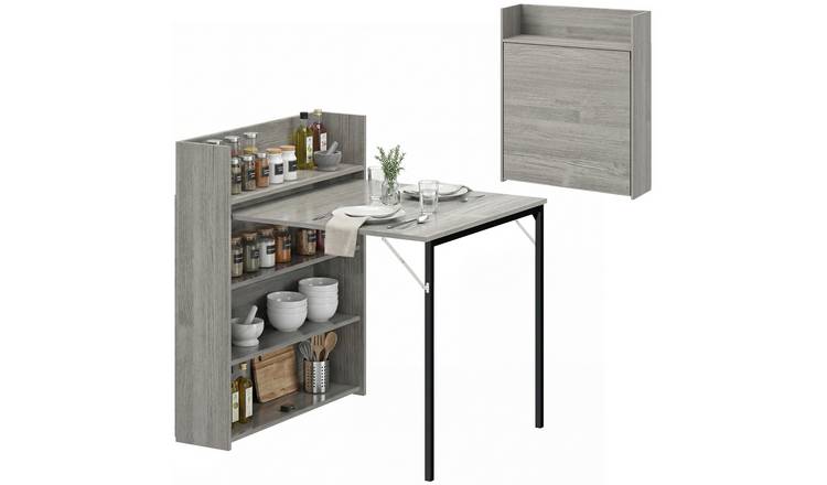 HOMCOM 3 Seater Modern Folding Dining Table with Shelves - Grey