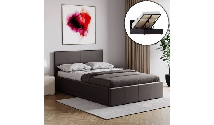 Vida Designs Lisbon Small Double Ottoman Faux Leather Bed With Mattress - Brown