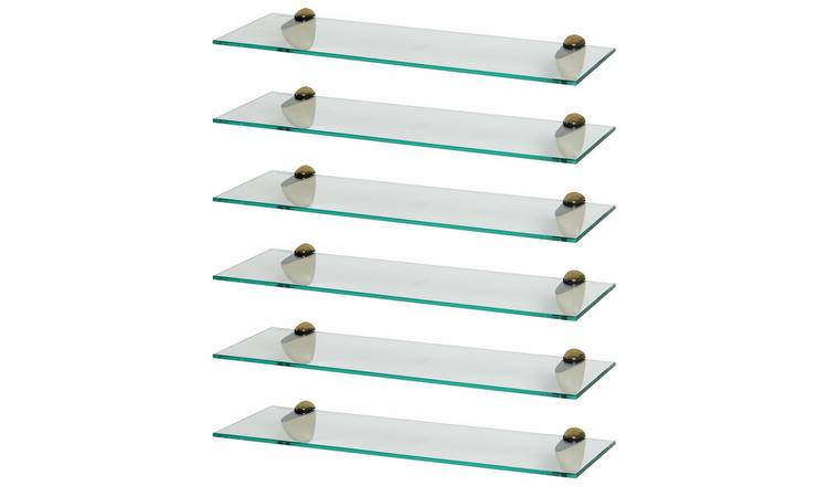 Harbour Housewares Floating Glass Style Bathroom Shelves - Gold - Set of 6