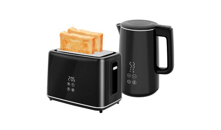 HOMCOM Stainless Steel Kettle and 2 Slice Toaster Set with LED Display - Black