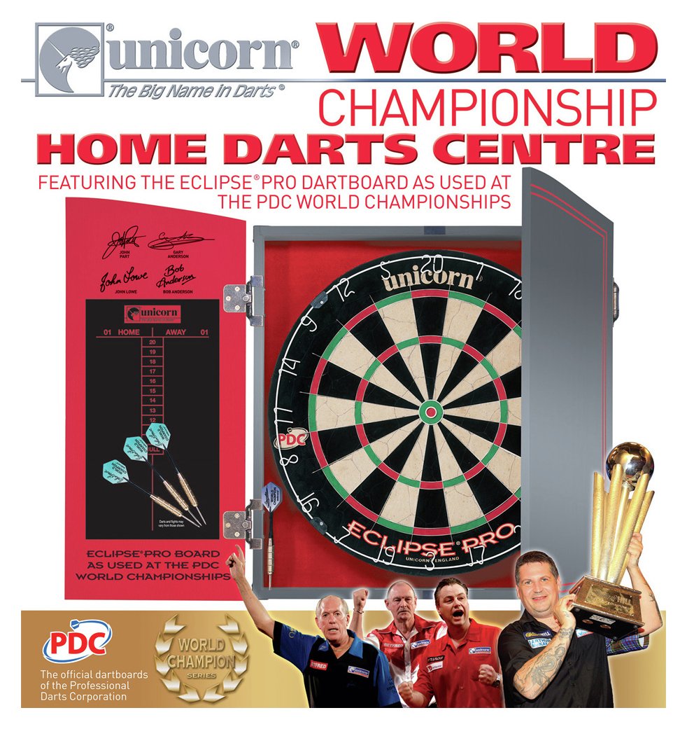 Unicorn World Championship Dartboard, Cabinet and Darts.