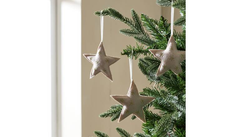 Habitat Pack of 3 Gold Embroidered Star Hanging Decoration
