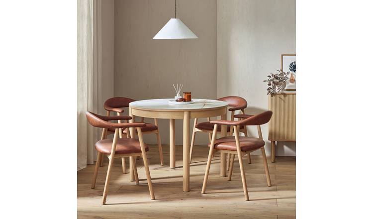 Habitat Lex Oak Dining Table & 4 Tan Chairs