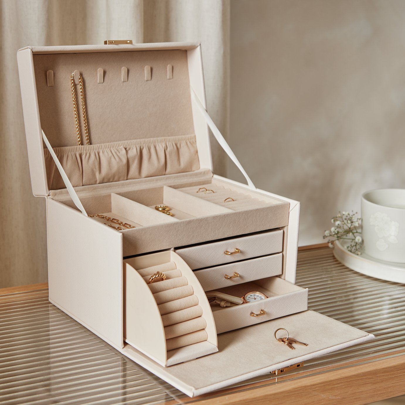 Buy Argos Home Large Cream Jewellery Box with 3 Drawers