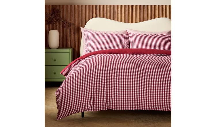 Habitat Gingham Seersucker Burgundy Bedding Set-Superking