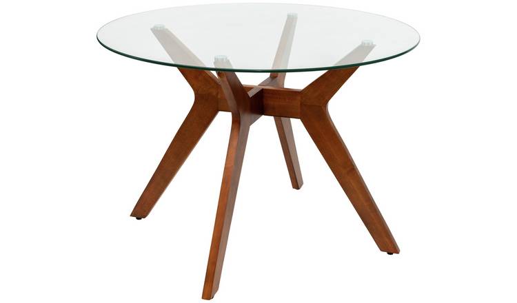 Habitat Zela Glass 4 Seater Dining Table - Walnut