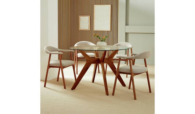 Habitat Zela Glass 4 Seater Dining Table - Walnut