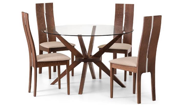 Julian Bowen Chelsea Glass Dining Table & 4 Brown Chairs