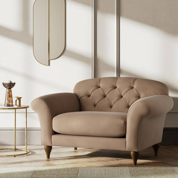 Habitat Brooker Velvet Cuddle Chair - Latte - Dark Leg 0