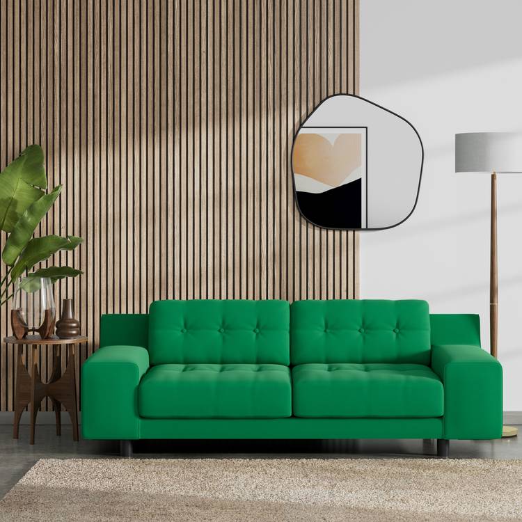 Habitat Hendricks Fabric 3 Seater - Emerald Green- Black Leg 0