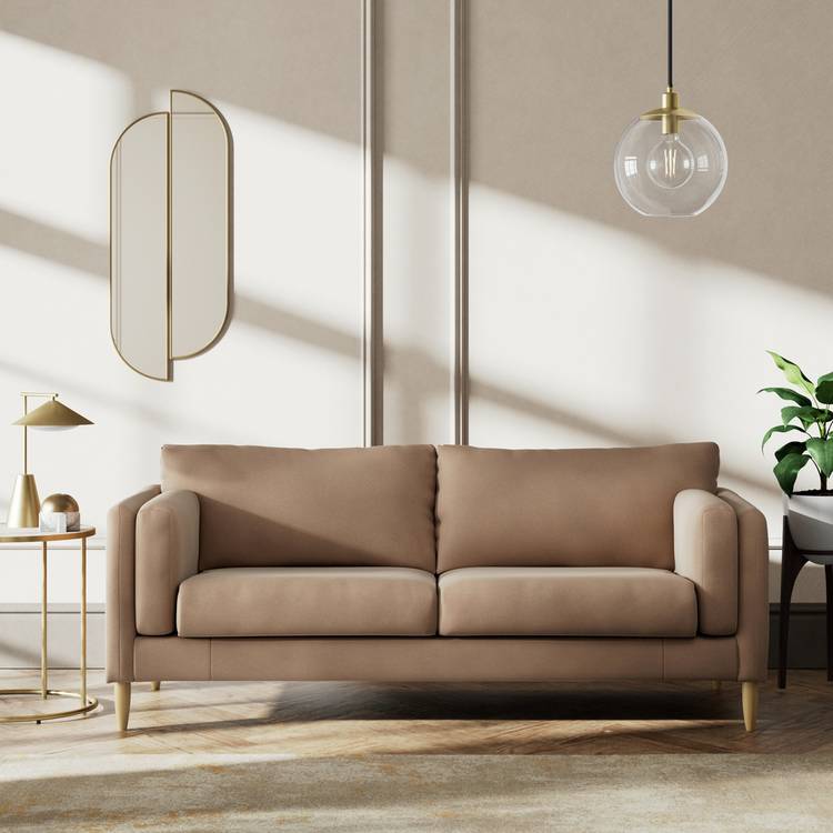 Habitat Newington Velvet 3 Seater Sofa - Latte - Ash Leg 0
