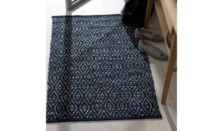 Buy Habitat Geo Diamond Cotton Flatweave Rug - 80x110cm - Grey