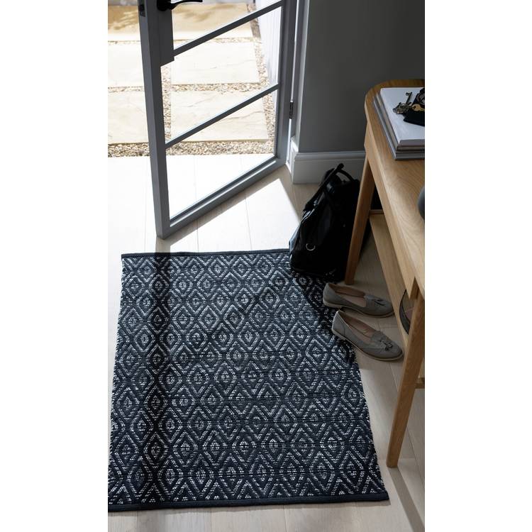 Habitat Geometric Black Cotton Flatweave Rug - 110x80cm 0