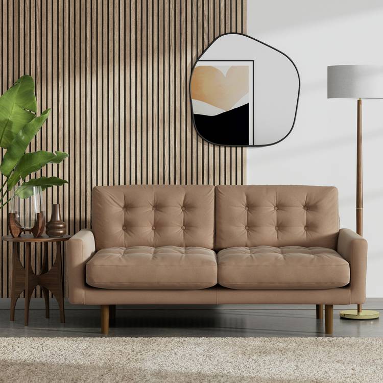 Habitat Fenner Velvet 2 Seater Sofa - Latte - Dark Leg 0