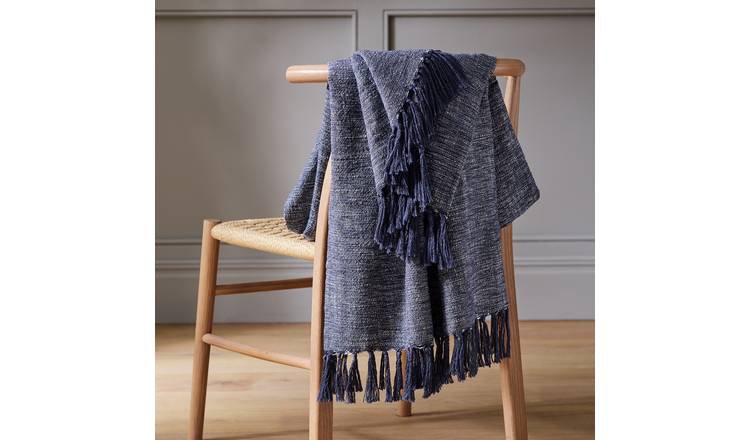 Habitat Recycled Woven Throw - Blue - 125x150cm