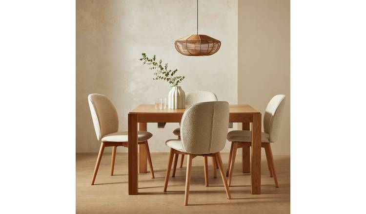Habitat Drio Extending Oak Dining Table & 4 Cream Chairs