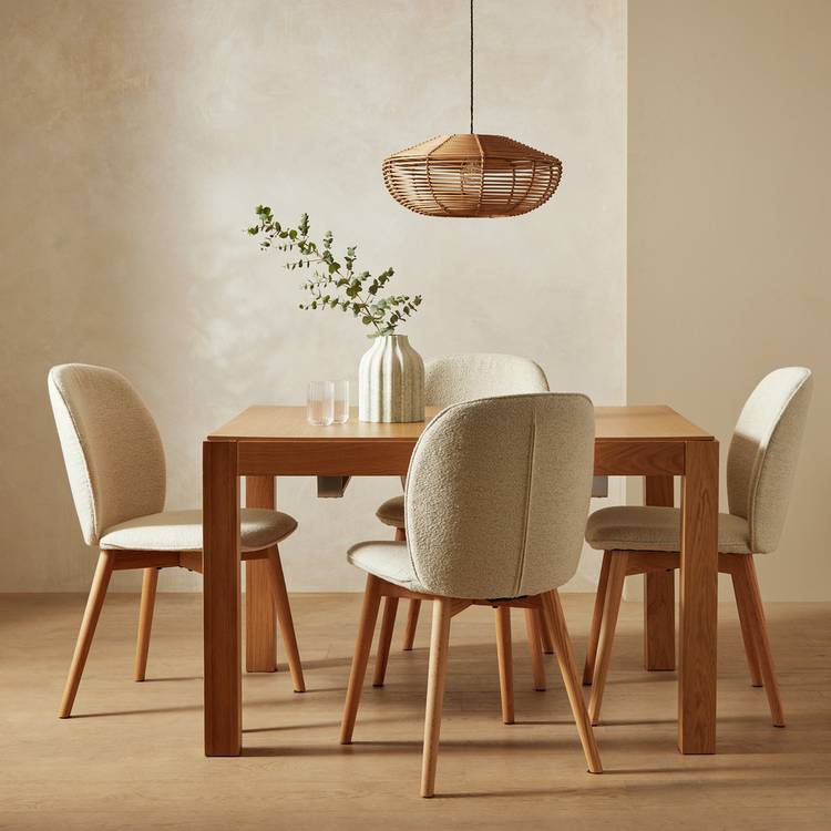 Habitat Drio Extending Oak Dining Table & 4 Cream Chairs 0
